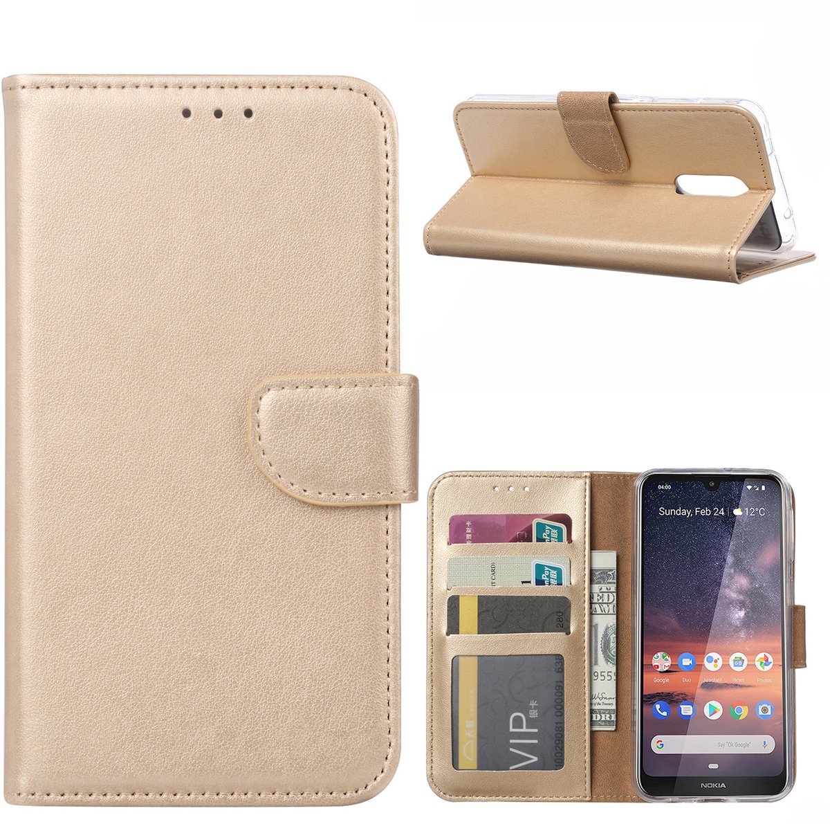 Ntech Hoesje geschikt voor Nokia 3.2 Portemonnee Hoesje / Book Case - Goud