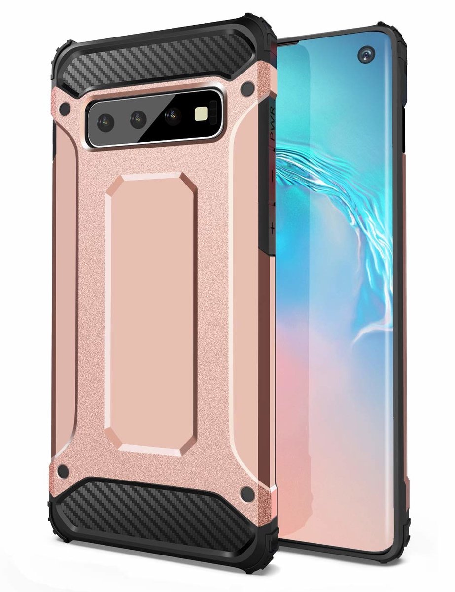 Ntech Hoesje Geschikt Voor Samsung Galaxy S10+ Hybrid Armor hoesje - Rose Goud