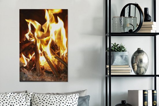 Une cheminée avec feu 60x90 cm - Tirage photo sur toile (Décoration murale salon / chambre)