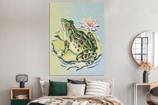 Illustration colorée d'une grenouille sur un lys 120x160 cm - Tirage photo sur toile (Décoration murale salon / chambre) XXL / Groot format!