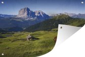 Muurdecoratie Koe - Berg - Alpen - 180x120 cm - Tuinposter - Tuindoek - Buitenposter