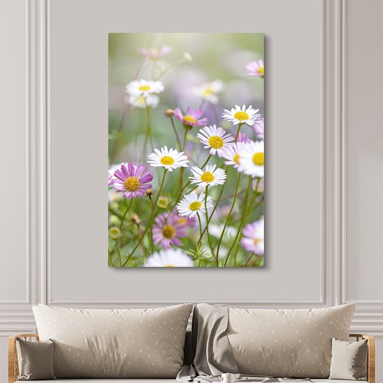 Gros plan de marguerites 120x180 cm - Tirage photo sur toile (Décoration murale salon / chambre) / Peintures Fleurs sur toile XXL / Groot format!