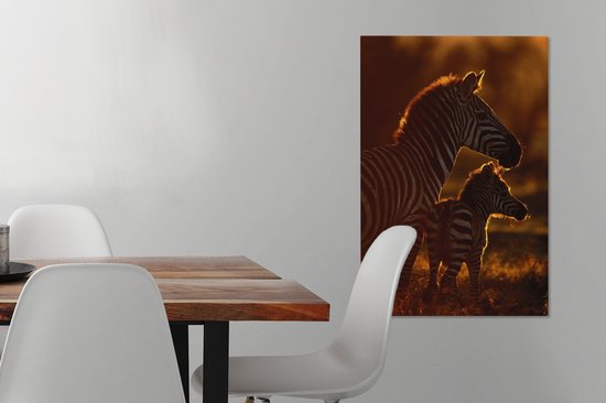 Zebra avec jeune toile 2cm 60x90 cm - Tirage photo sur toile peinture (Décoration murale salon / chambre) / animaux sauvages Peintures sur toile