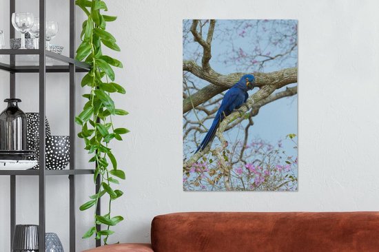 Ara hyacinthe sur toile branche 2cm 60x90 cm - Tirage photo sur toile (Décoration murale salon / chambre)