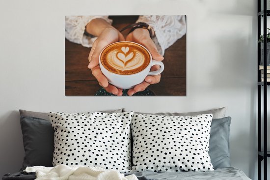 Femme avec oeuvre dans une tasse de café toile 2cm 90x60 cm - Tirage photo sur toile (Décoration murale salon / chambre)