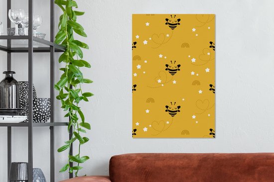 Motif enfant avec abeilles sur fond jaune 60x90 cm - Tirage photo sur toile (Décoration murale salon / chambre)