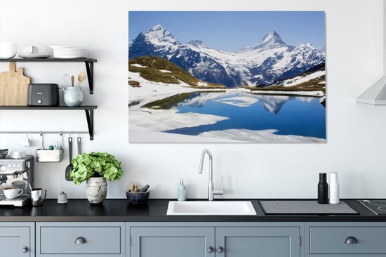 Peintures sur Toile - Reflet des Montagnes Enneigées en Suisse dans un Lac - 120x80 cm - Décoration murale