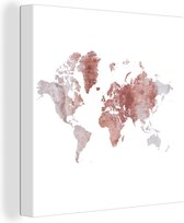 Canvas Wereldkaart - 90x90 - Wanddecoratie Wereldkaart - Rood - Grijs