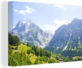Canvas schilderij 150x100 cm - Wanddecoratie Panorama over de berg Junfrau bij Eiger in Zwitserland - Muurdecoratie woonkamer - Slaapkamer decoratie - Kamer accessoires - Schilderijen