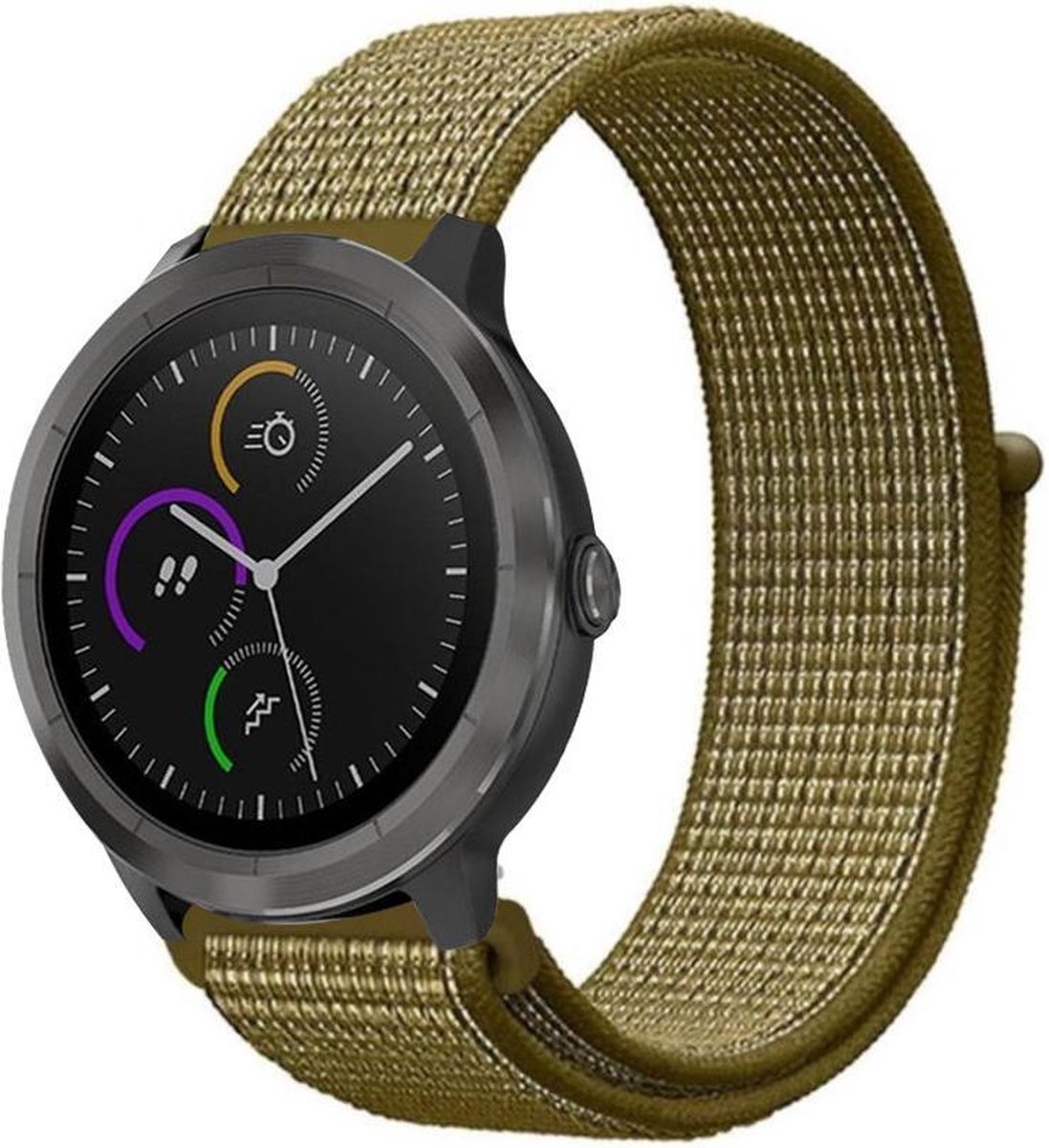 Geschikt voor Garmin Vivoactive 3 nylon band - olijf - 42mm