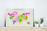 Canvas Wereldkaart - 30x20 - Wanddecoratie Wereldkaart - Verf - Kleurrijk
