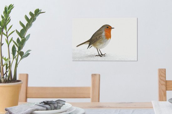 Robin dans la neige Toile 30x20 cm - petit - Tirage photo sur toile (Décoration murale salon / chambre)