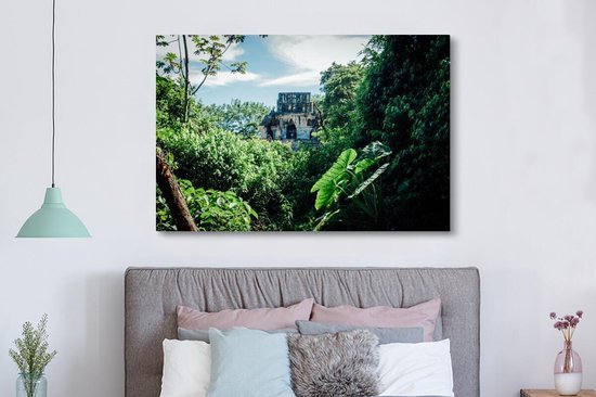 Jungle ruin in Palenque Mexico Canvas 180x120 cm - Tirage photo sur toile (Décoration murale salon / chambre) XXL / Groot format!
