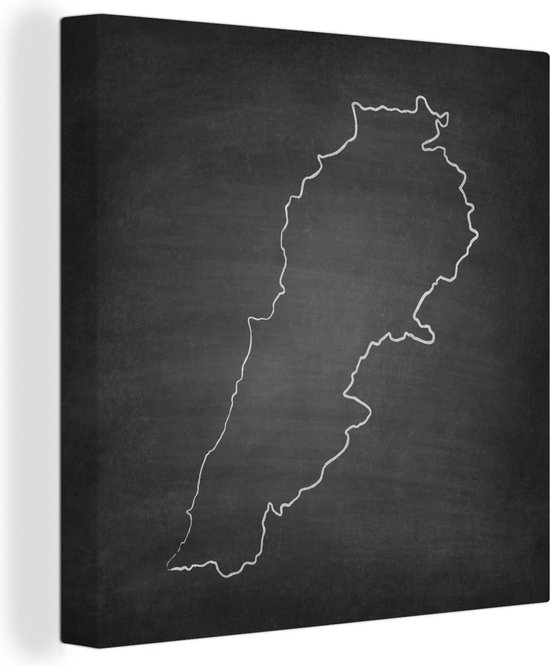 Canvas Schilderij tekening van de kaart van Libanon op een krijtbord