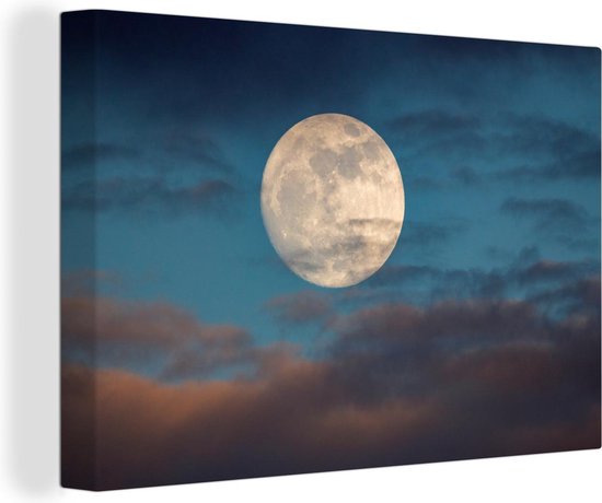 Une pleine lune entre une formation de nuages toile 140x90 cm - Tirage photo sur toile (Décoration murale salon / chambre)