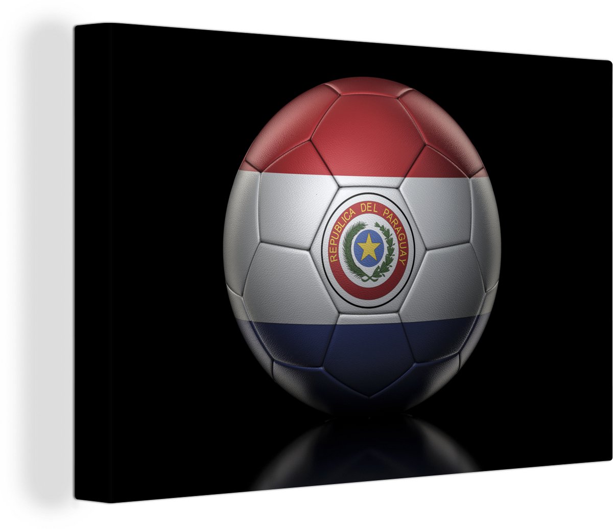 Canvas Schilderij De vlag van Paraguay op een voetbal - 90x60 cm - Wanddecoratie