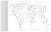 Canvas Wereldkaart - 80x40 - Wanddecoratie Wereldkaart - Lijn - Zwart - Wit