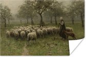 Herderin met kudde schapen - Schilderij van Anton Mauve Poster 180x120 cm - Foto print op Poster (wanddecoratie woonkamer / slaapkamer) XXL / Groot formaat!