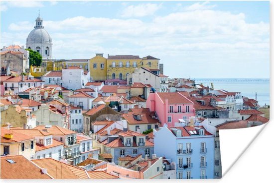 Poster Pastelkleurige huisjes van het oude district Alfama in Portugal - 30x20 cm