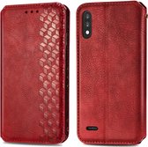 Voor LG K22 Cubic Grid Pressed Horizontal Flip Magnetic PU Leather Case met houder & kaartsleuven & portemonnee (rood)