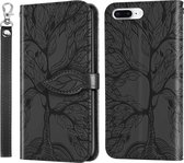 Life of Tree Embossing Pattern Horizontale flip lederen tas met houder & kaartsleuf & portemonnee & fotolijst & lanyard voor iPhone 8 Plus & 7 Plus (zwart)