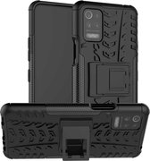 Voor LG K52 5G Bandentextuur Schokbestendig TPU + PC beschermhoes met houder (zwart)
