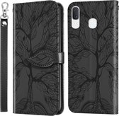 Voor Samsung Galaxy A40 Life of Tree Embossing Pattern Horizontale Flip lederen tas met houder & kaartsleuf & portemonnee & fotolijst & lanyard (zwart)