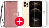 iPhone 12 Pro Max Hoesje - Leer Portemonnee Book Case Wallet - Apple iPhone 12 Pro Max - Roze Goud/Rose Gold + Gratis Screenprotector