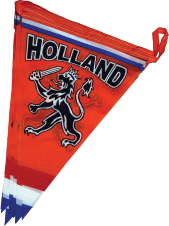Luxe polyester vlaggenlijn 6 meter oranje Holland met leeuw en rood-wit-blauwe vlag | WK Voetbal Qatar 2022 | Nederlands elftal versiering | Nederland supporter vlaggetjes