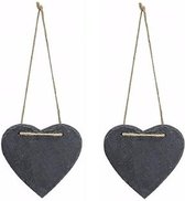 2x stuks decoratie hart 12 cm van leisteen - krijtbordje hanger