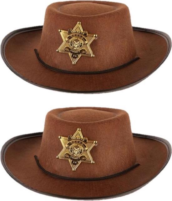 2x stuks stoere bruine cowboy hoed voor kinderen