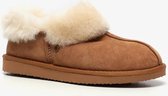 Hush Puppies suede dames pantoffels met lamsvacht - Cognac - Maat 38