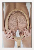 JUNIQE - Poster met houten lijst Retro Tennis -13x18 /Ivoor & Wit