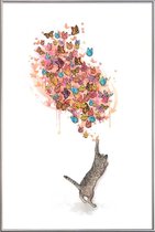 JUNIQE - Poster met kunststof lijst Catching Butterflies -13x18 /Geel