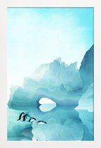 JUNIQE - Poster in houten lijst Penguins by Day -40x60 /Blauw &