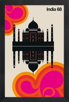 JUNIQE - Poster met houten lijst Vintage India 68 -13x18 /Kleurrijk