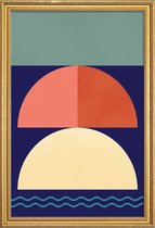 JUNIQE - Poster met houten lijst Setting Sun -40x60 /Blauw & Rood