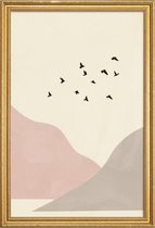 JUNIQE - Poster met houten lijst Flock Of Birds I -60x90 /Ivoor & Roze
