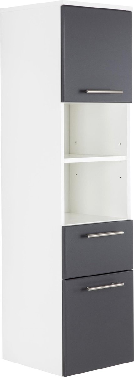Badkamerkast Ivar Antraciet - Wit - Breedte 35.2 cm - Hoogte 134.5 cm - Diepte 36.8 cm
