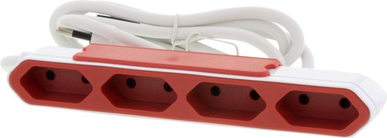 Allocacoc PowerBar EU - Câble de 1,5 mètre - multiprise plate - Blanc /  Rouge 
