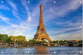 De Eiffeltoren en de Seine bij zonsondergang in Parijs - Foto op Tuinposter - 90 x 60 cm