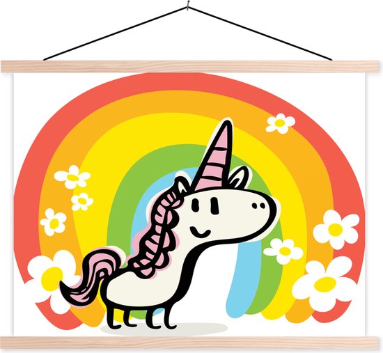 Une illustration d'une licorne avec une affiche scolaire arc-en-ciel lattes plates vierges 120x90 cm - Tirage photo sur affiche textielposter (décoration murale salon / chambre)