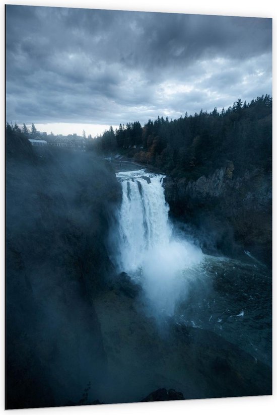 Dibond - Donkere Waterval - 100x150cm Foto op Aluminium (Wanddecoratie van metaal)