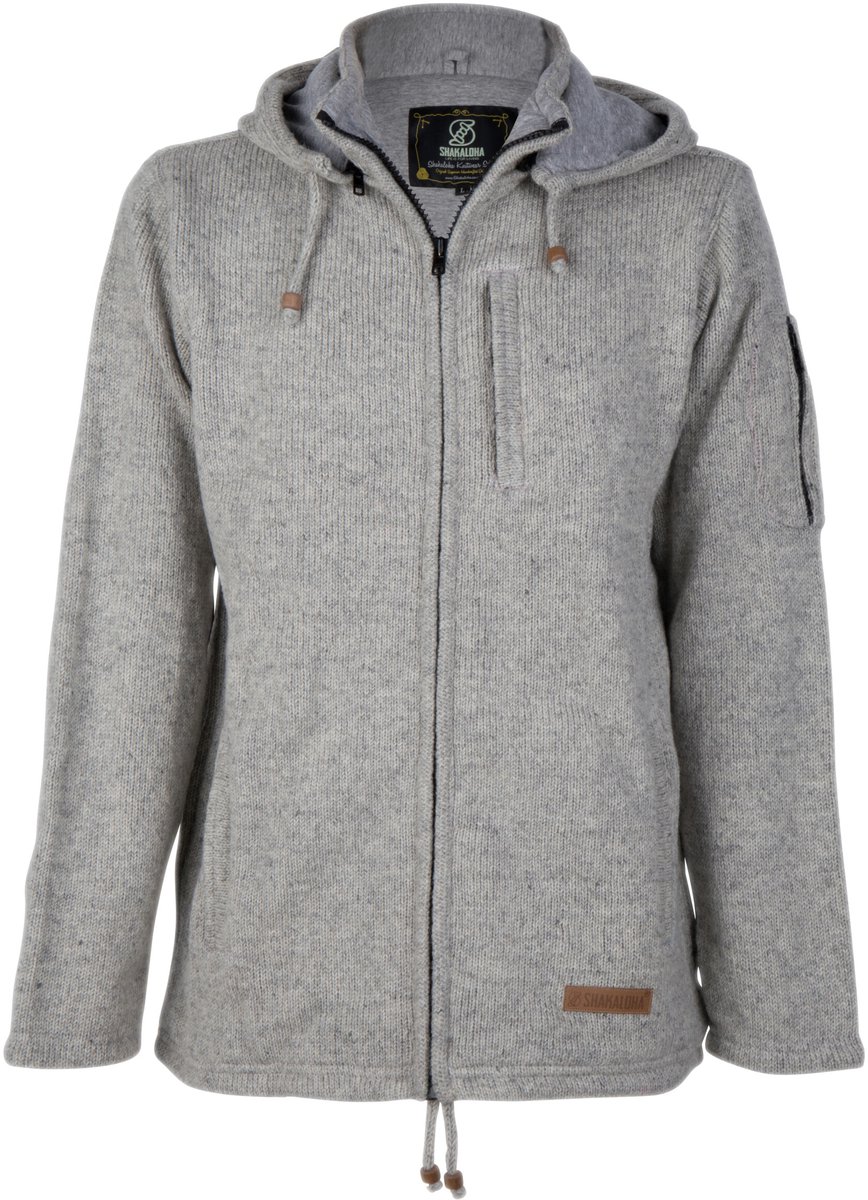 Gebreid Wollen Heren/Uni Vest van Schapenwol met Katoenen Voering en afneembare capuchon SHAKALOHA Splendor ZH Grijs
