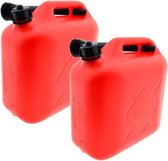 2x stuks jerrycans rood voor brandstof - 10 liter - inclusief schenktuit - benzine / diesel