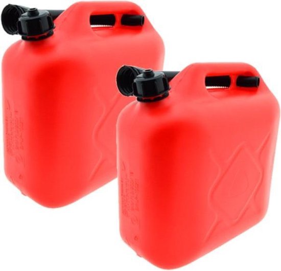 Perceptie stout helpen 2x stuks jerrycans rood voor brandstof - 10 liter - inclusief schenktuit -  benzine /... | bol.com