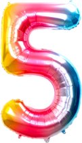 Ballon Cijfer 5 Jaar Regenboog Verjaardag Versiering Cijfer Helium Ballonnen Gekleurde Feest Versiering 86 Cm Met Rietje