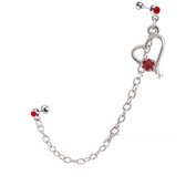 Helix-oorbel- dubbel-rood- steentje- hartje-8 cm-Charme Bijoux