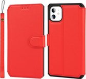 Effen textuur horizontale flip PU lederen tas met houder & kaartsleuven & fotolijst & portemonnee & riem voor iPhone 11 (rood)