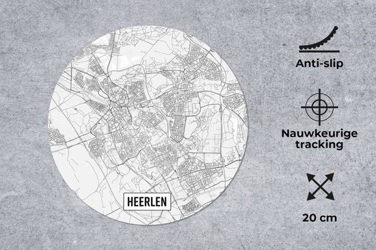 Muismat Top 50 Nederland vierkante- Stadskaart Heerlen Muismat rond - 20x20 cm - Muismat met foto